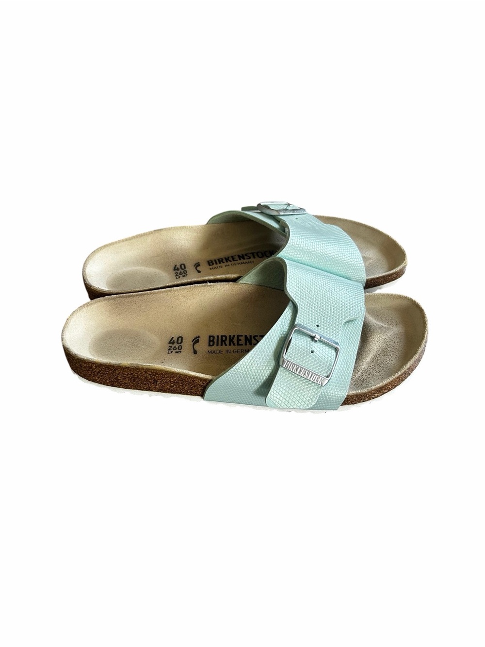 Birkenstock Catalina Lizard Surf Green Silver Single-Buckle Slide Sandal - Picture 3 of 6